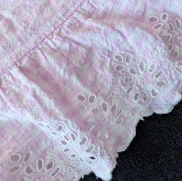 Cat & Jack Girls Linen Cotton Pink Checkered Gingham Floral Lace Spring Dress - Picture 4 of 10